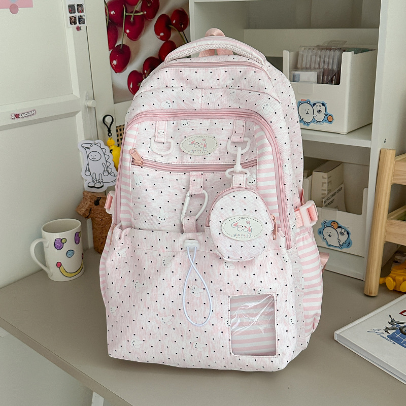 Women Bags White - Нежно-розово-белый рюкзак в горошек в стиле
